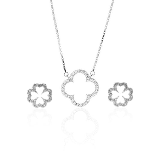 Sparkling Clover Pendant Necklace and Earrings Set - ARJW1022RD ARCADIO