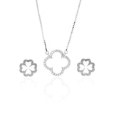Sparkling Clover Pendant Necklace and Earrings Set - ARJW1022RD ARCADIO