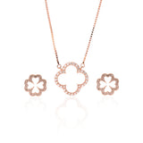 Sparkling Clover Pendant Necklace and Earrings Set - ARJW1022RG ARCADIO