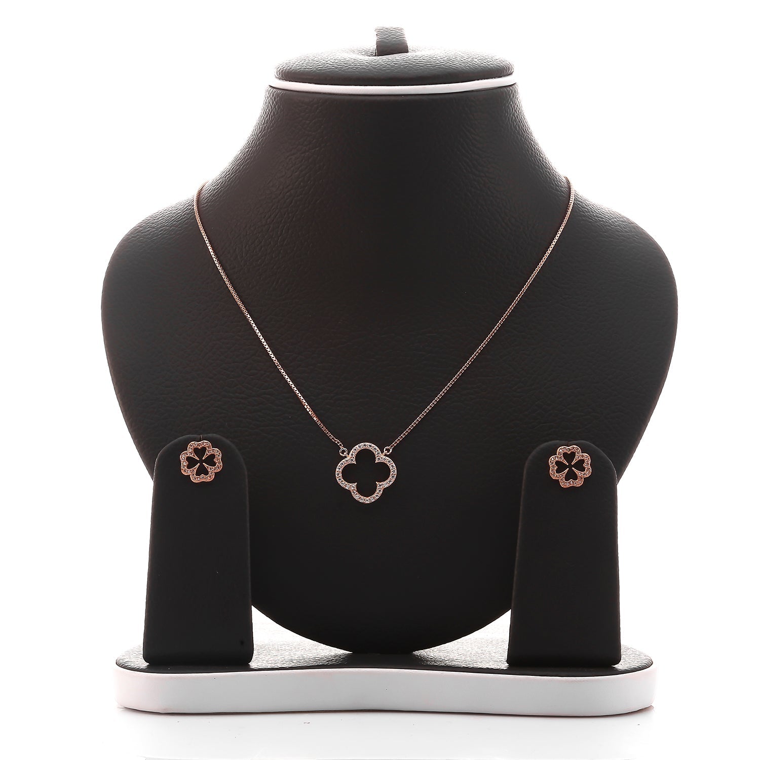 Sparkling Clover Pendant Necklace and Earrings Set - ARJW1022RG ARCADIO
