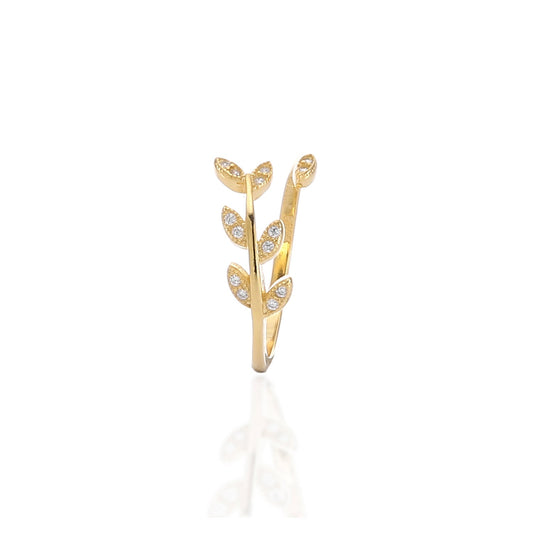 Sparkling Laurel Leaves Adjustable Ring - ARJWR1040GD ARCADIO