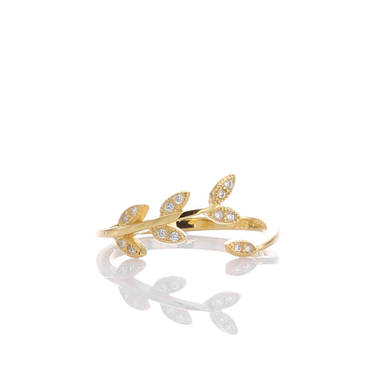 Sparkling Laurel Leaves Adjustable Ring - ARJWR1040GD ARCADIO