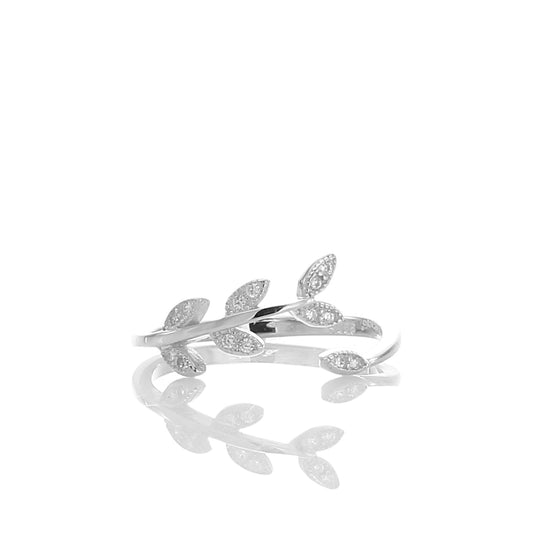 Sparkling Laurel Leaves Adjustable Ring - ARJWR1040RD ARCADIO