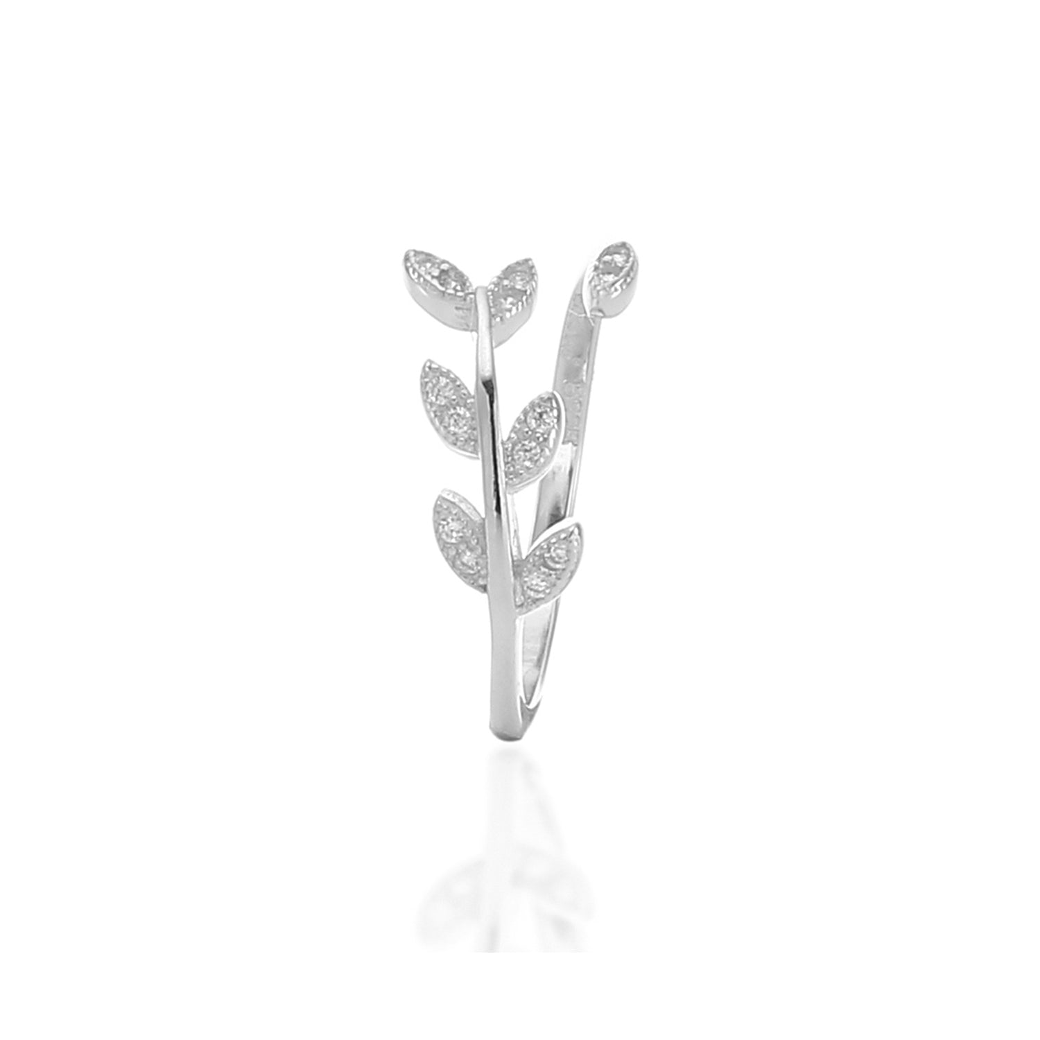 Sparkling Laurel Leaves Adjustable Ring - ARJWR1040RD ARCADIO