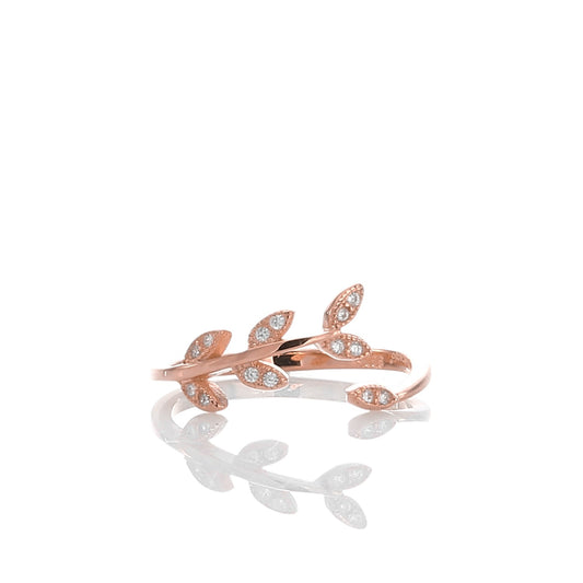 Sparkling Laurel Leaves Adjustable Ring - ARJWR1040RG ARCADIO