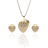 Strawberry Fruit Pendant Necklace and Earrings Set - ARJW1013GD ARCADIO