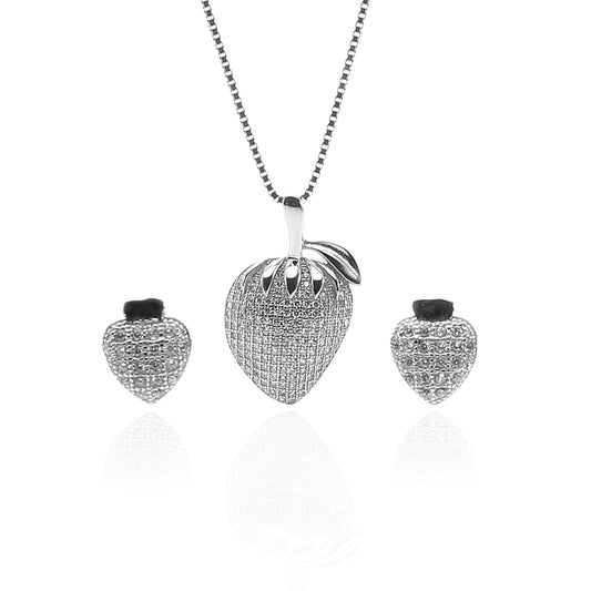 Strawberry Fruit Pendant Necklace and Earrings Set - ARJW1013RD ARCADIO