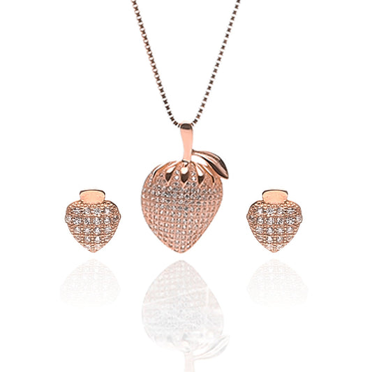 Strawberry Fruit Pendant Necklace and Earrings Set - ARJW1013RG ARCADIO