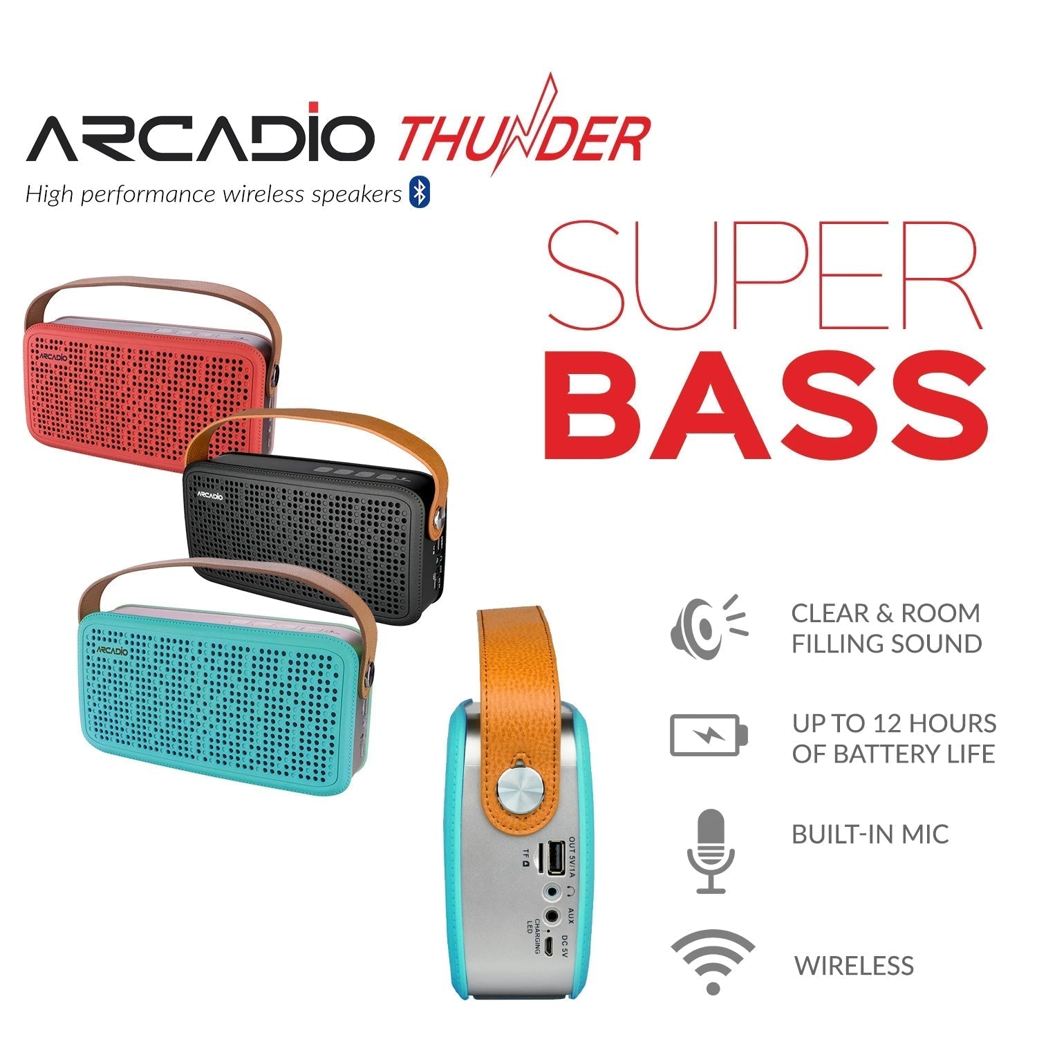 THUNDER - Portable Bluetooth Speaker - Aqua Green ARCADIO