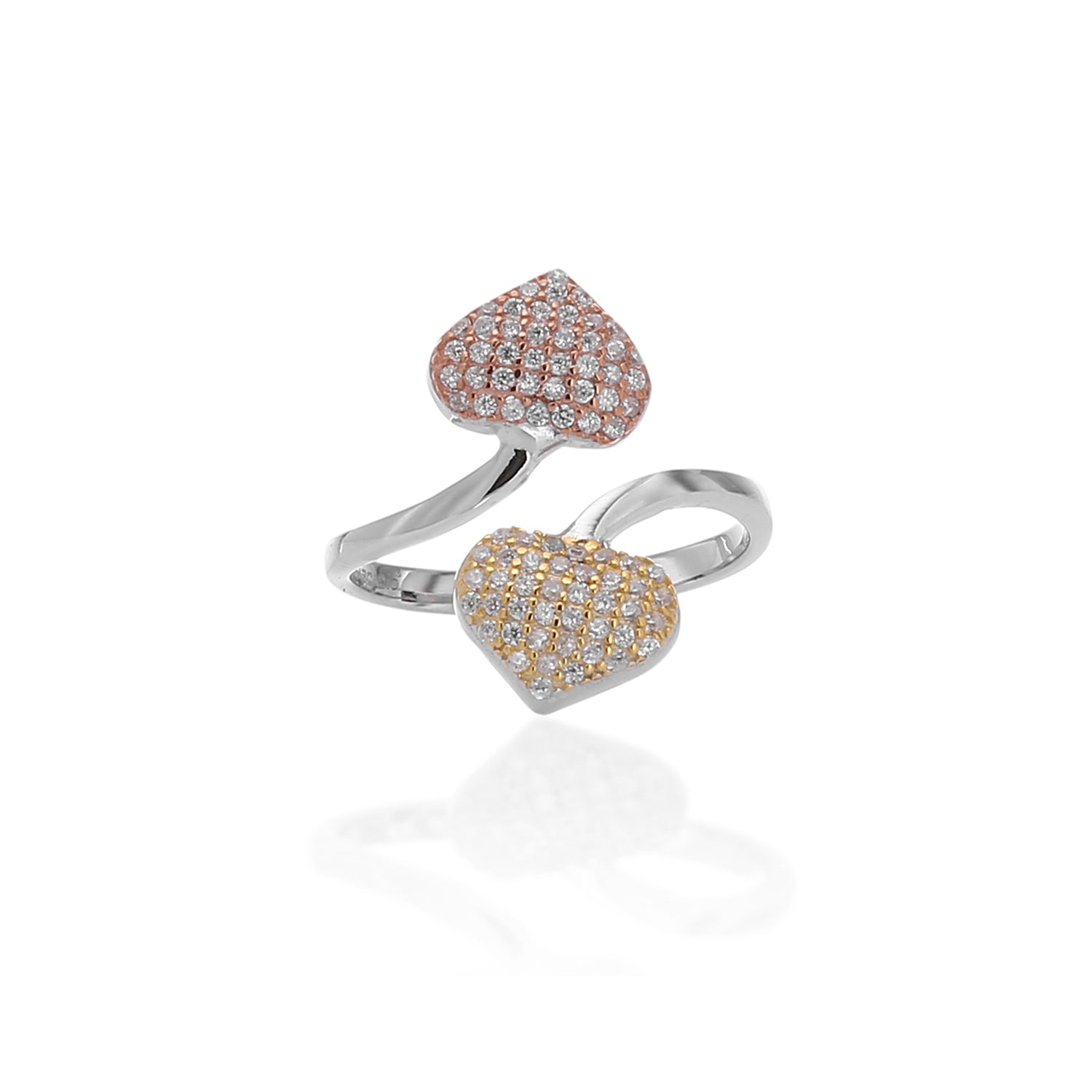 Twin Hearts Adjustable Ring - ARJWR1062RD ARCADIO