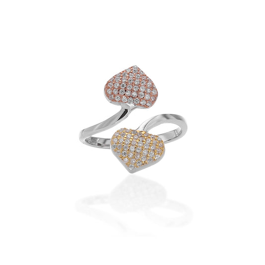 Twin Hearts Adjustable Ring - ARJWR1062RD ARCADIO