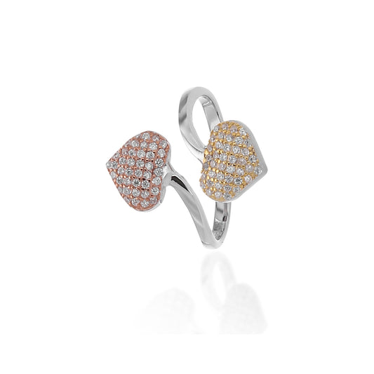 Twin Hearts Adjustable Ring - ARJWR1062RD ARCADIO