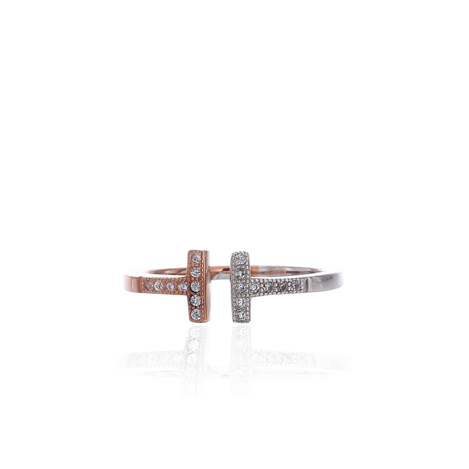 Two - Tone Delicate Double Bar T Adjustable Ring - ARJWR1042RD ARCADIO