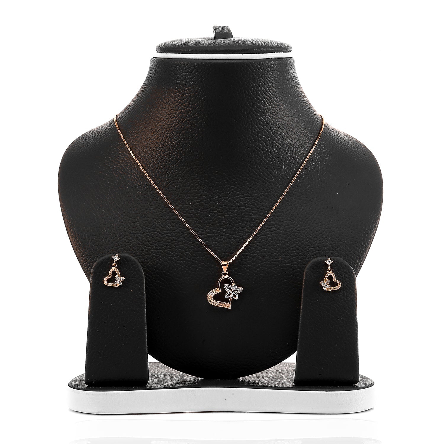 Valentine Heart with Fluttering Butterfly Pendant  and Earrings Set - ARJW1003RG ARCADIO