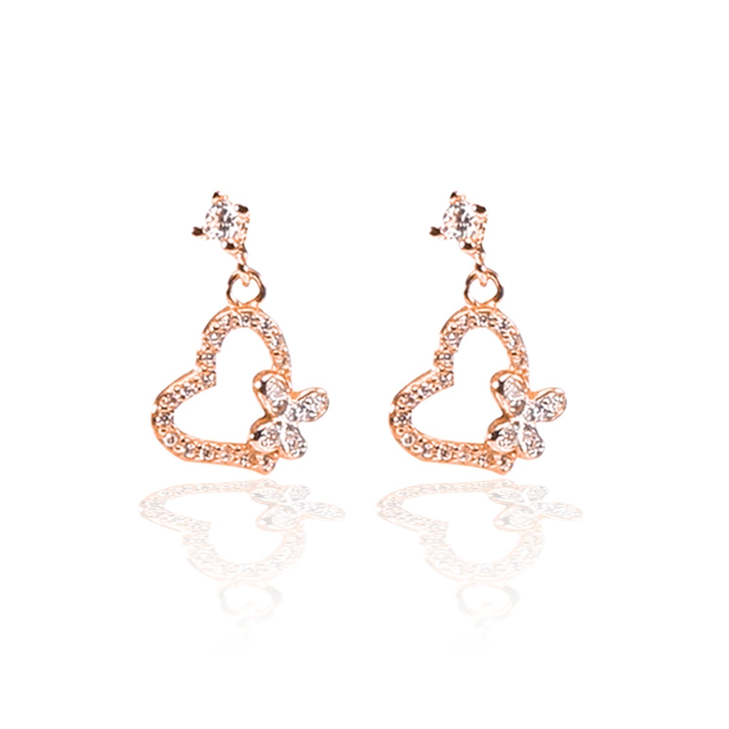 Valentine Heart with Fluttering Butterfly Pendant  and Earrings Set - ARJW1003RG ARCADIO